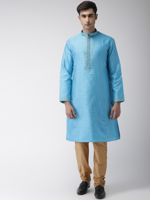 

Ethnix by Raymond Men Blue Woven-Design Solid Kurta with Copper-Toned Churidar