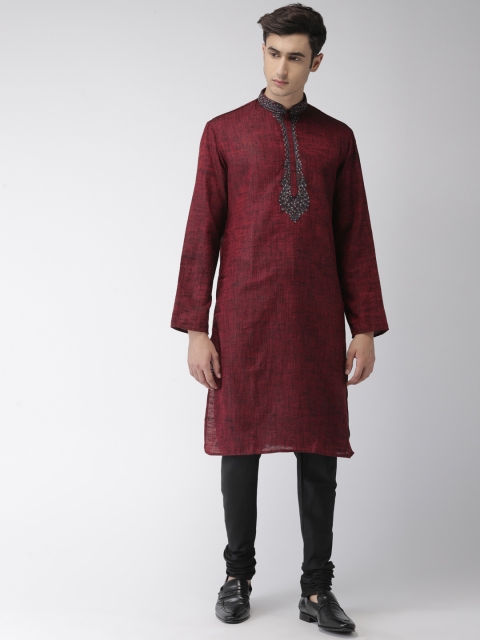 

Ethnix by Raymond Men Maroon & Black Solid Kurta with Churidar