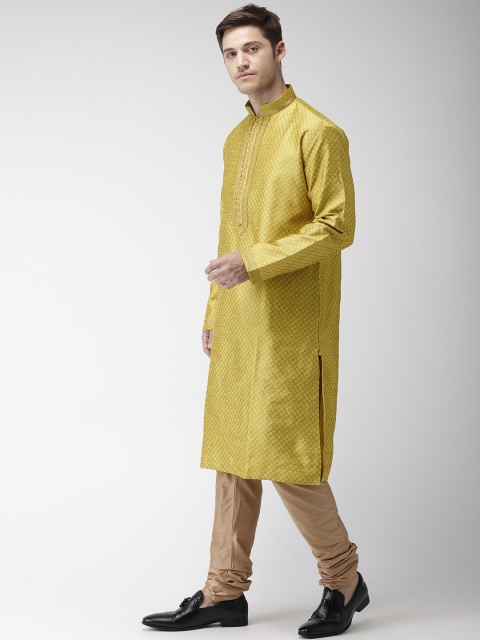 

Ethnix by Raymond Men Green & Gold-Toned Self Design Kurta with Churidar