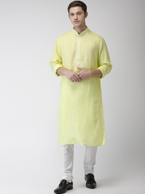 

Ethnix by Raymond Men Yellow & White Solid Kurta with Churidar