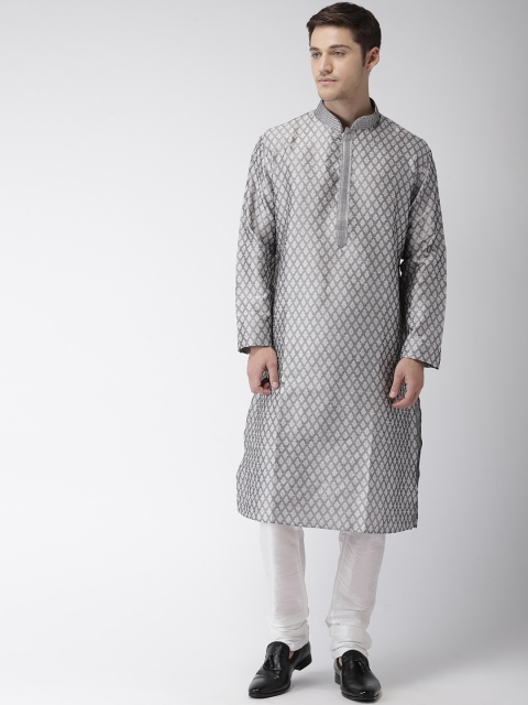 

Ethnix by Raymond Men Grey & White Self Design Kurta with Churidar