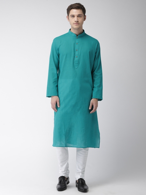 

Ethnix by Raymond Men Teal Green & White Solid Kurta with Churidar