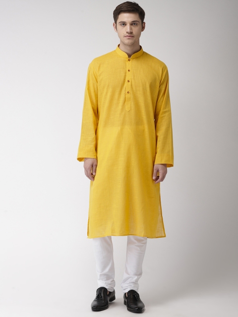 

Ethnix by Raymond Men Mustard Yellow & White Solid Kurta with Churidar