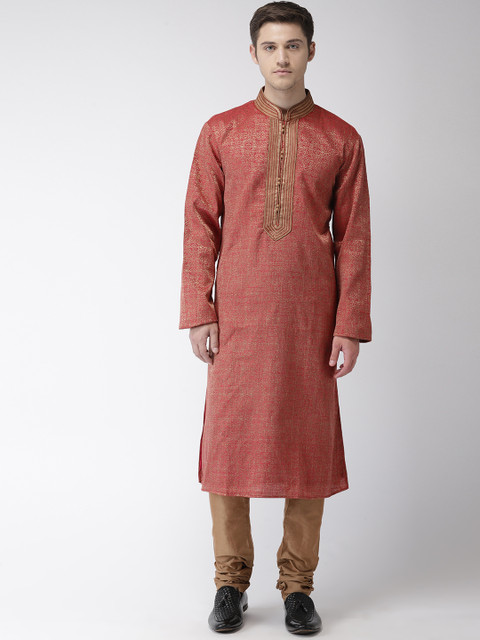 

Ethnix by Raymond Men Maroon & Khaki Self Design Kurta with Pyjamas