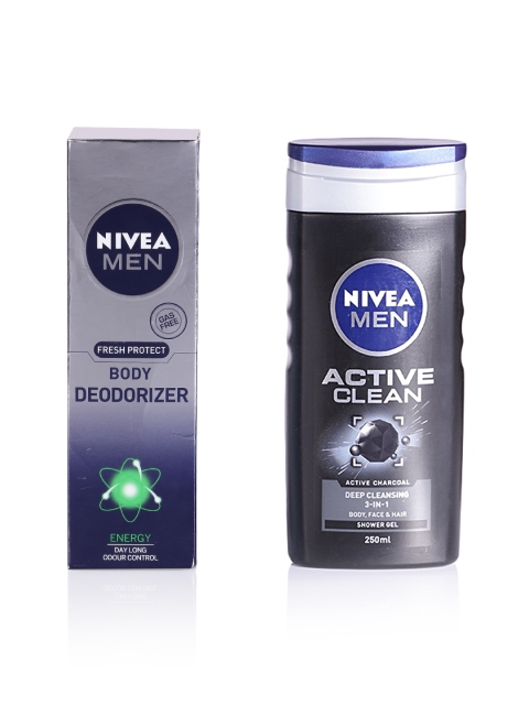 

Nivea Men Set of Fresh Protect Body Deodorizer & Active Clean Shower Gel, Blue
