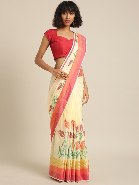 

PACHE Cream-Coloured Embroidered Pure Silk Saree