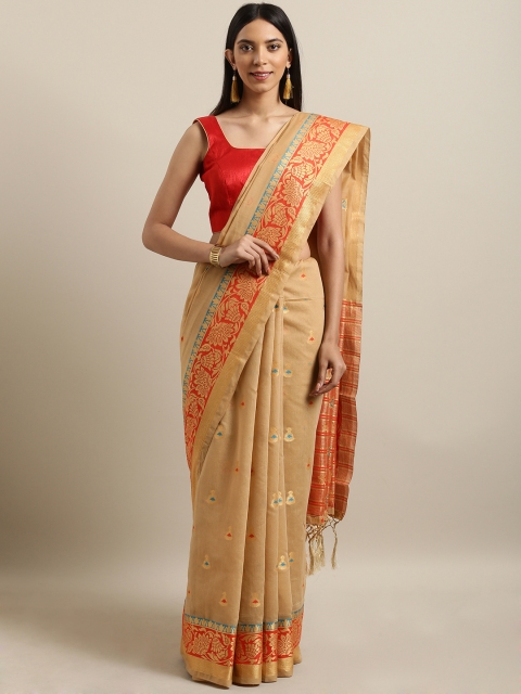 

PACHE Beige Woven Design Silk Cotton Saree