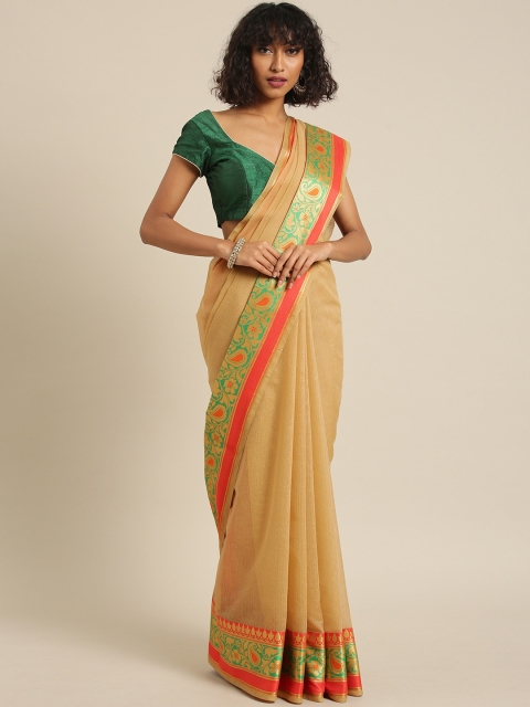 

PACHE Beige Solid Cotton Silk Saree