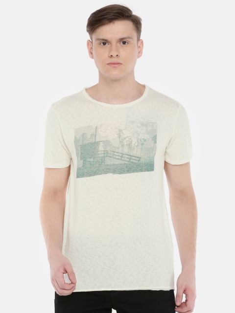 

SELECTED Men Off-White Printed Round Neck T-shirt