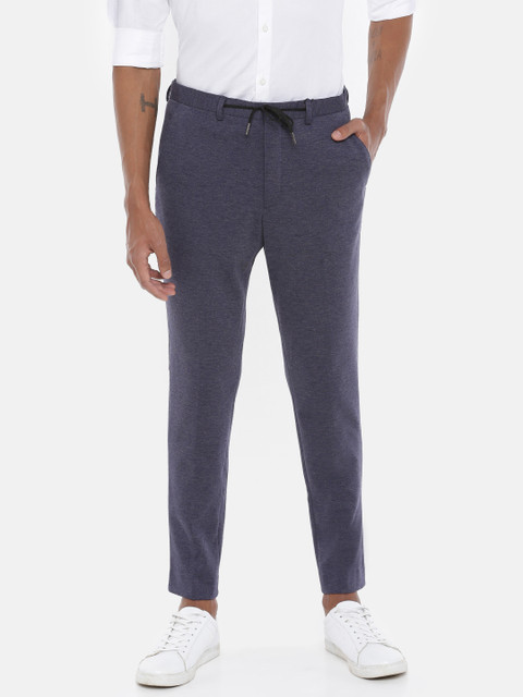 

SELECTED Men Navy Blue Tapered Fit Solid Regular Trousers