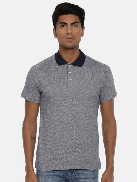 

SELECTED Men White Self Design Polo Collar T-shirt