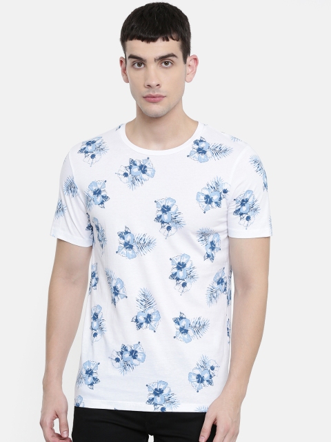 

SELECTED Men White & Blue Printed Round Neck T-shirt