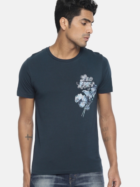 

SELECTED Men Navy Blue Printed Round Neck T-shirt