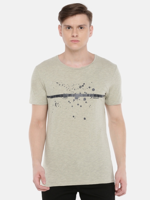 

SELECTED Men Grey with a tinge of Beige Printed Round Neck T-shirt