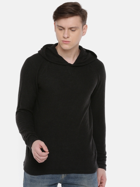 

SELECTED Men Charcoal Grey Solid Hooded Sweater