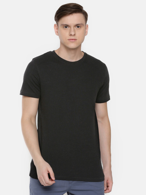 

SELECTED Men Black Solid Round Neck T-shirt