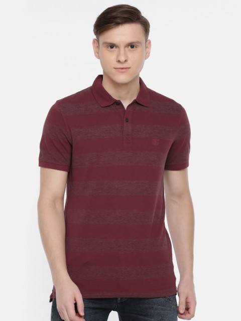 

SELECTED Men Maroon Striped Polo Collar T-shirt