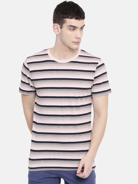 

SELECTED Men Pink & Navy Blue Striped Round Neck T-shirt