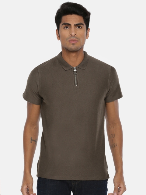 

SELECTED Men Brown Solid Polo Collar T-shirt