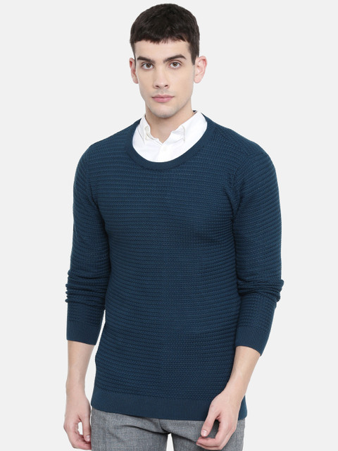 

SELECTED Men Navy Blue Self Design Sweater