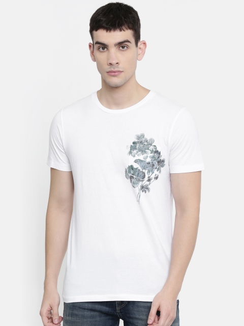 

SELECTED Men White Printed Round Neck T-shirt