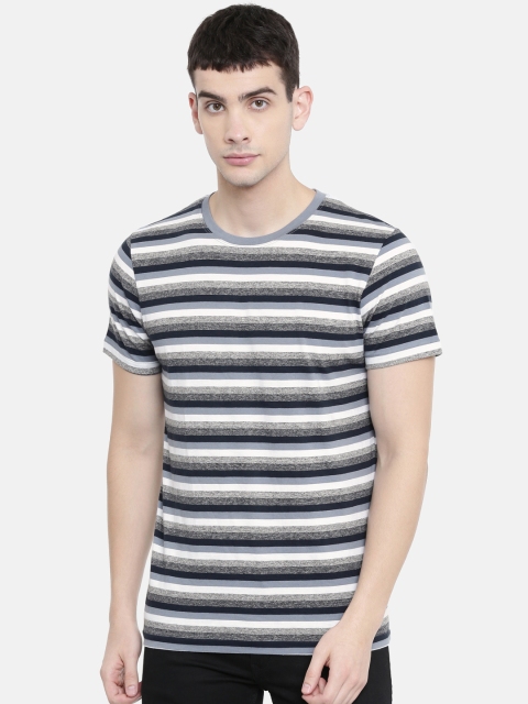 

SELECTED Men Blue & Grey Striped Round Neck T-shirt