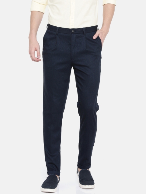 

SELECTED Men Navy Blue Tapered Fit Solid Formal Trousers