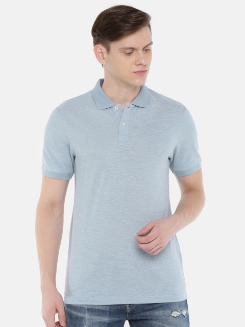 

SELECTED Men Blue Solid Polo Collar T-shirt