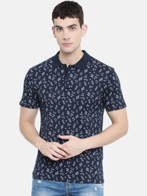 

SELECTED Men Navy Printed Polo Collar T-shirt, Navy blue