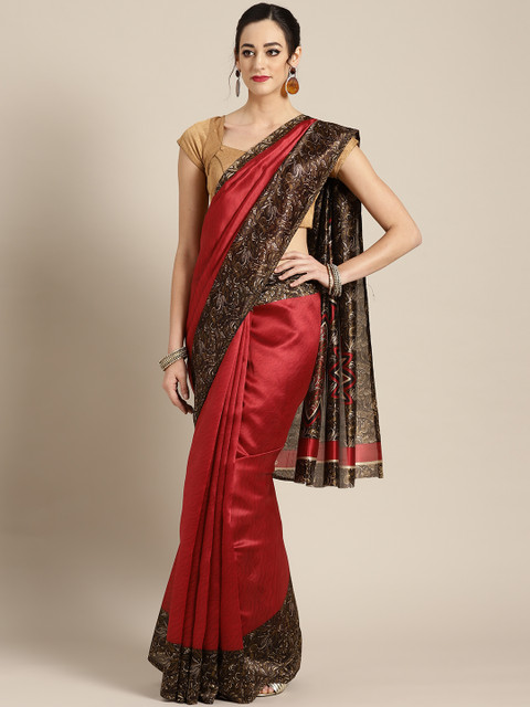 

Mitera Women Maroon & Coffee Brown Printed Saree