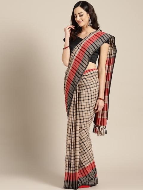 

Ishin Beige & Black Checked Saree