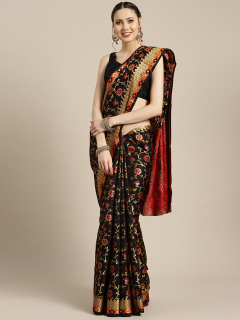 

Ishin Black & Pink Woven Design Saree