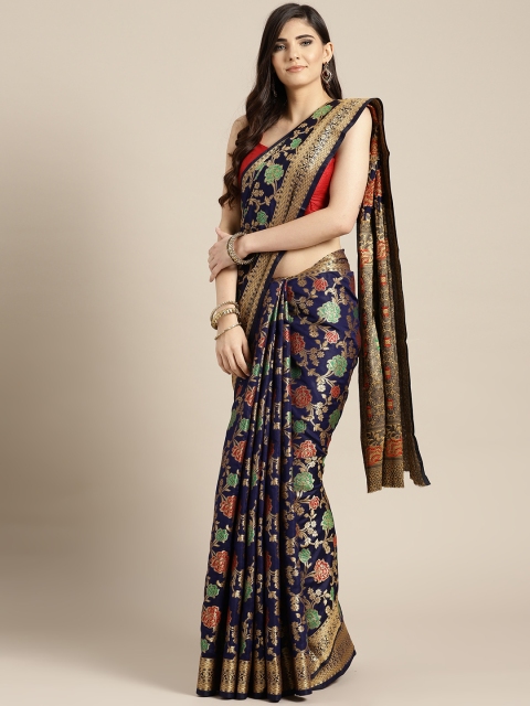 

Ishin Navy Blue & Golden Poly Silk Woven Design Saree