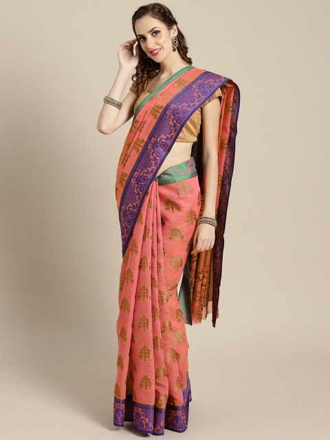 

Ishin Coral Pink & Golden Woven Design Saree