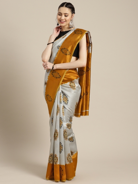

Ishin Grey & Mustard Poly Silk Printed Saree