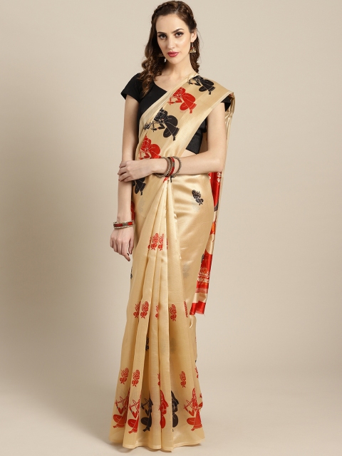 

KALINI Beige & Red Poly Silk Printed Saree