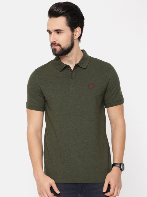 

SELECTED Men Olive Green Solid Polo Collar T-shirt