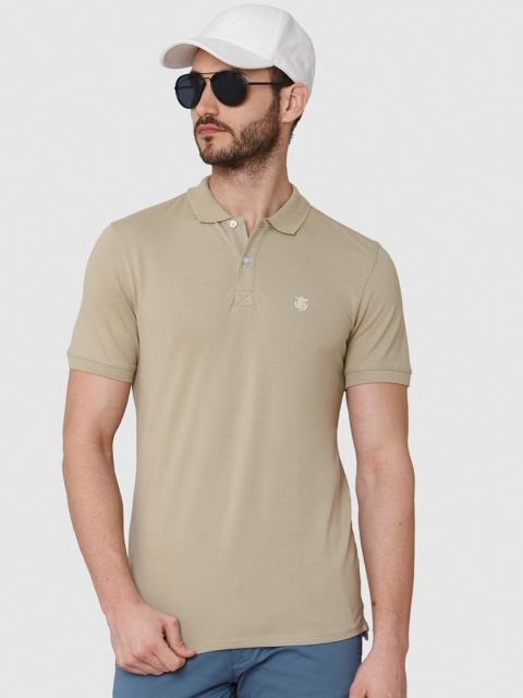

SELECTED Men Beige Polo Collar T-shirt