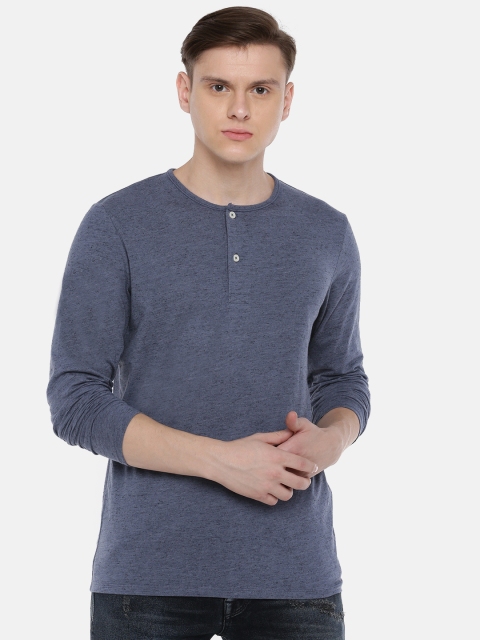 

SELECTED Men Navy Blue Solid Henley Neck T-shirt