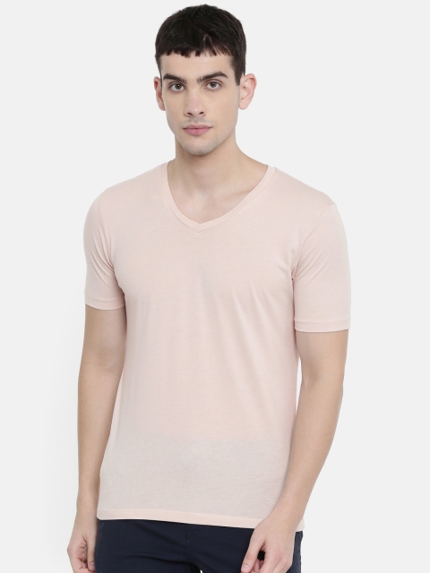 

SELECTED Men Peach-Coloured Solid V-Neck T-shirt