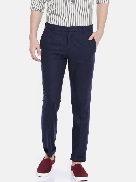 

SELECTED Men Navy Blue Self Design Smart Casual Trousers