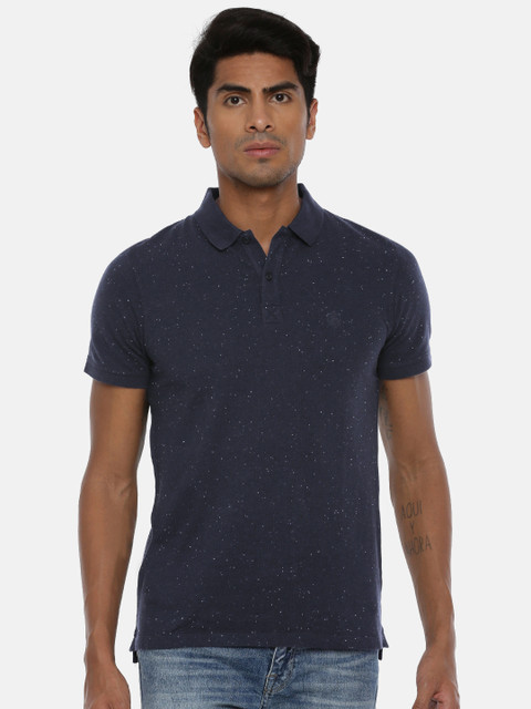 

SELECTED Men Navy Blue Textured Polo Collar T-shirt