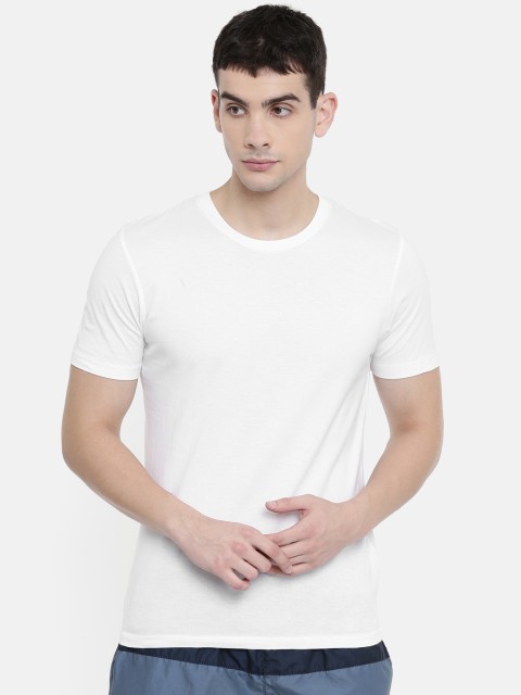 

SELECTED Men White Solid Round Neck Pure Cotton T-shirt