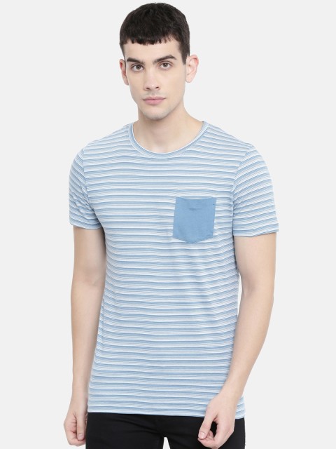 

SELECTED Men Blue & White Striped Round Neck T-shirt