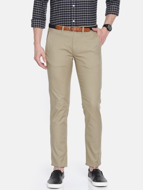 

SELECTED Men Beige Urban Slim Slim Fit Self Design Smart Casual Regular Trousers