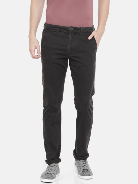 

SELECTED Men Charcoal Grey Solid Slim Fit Chinos