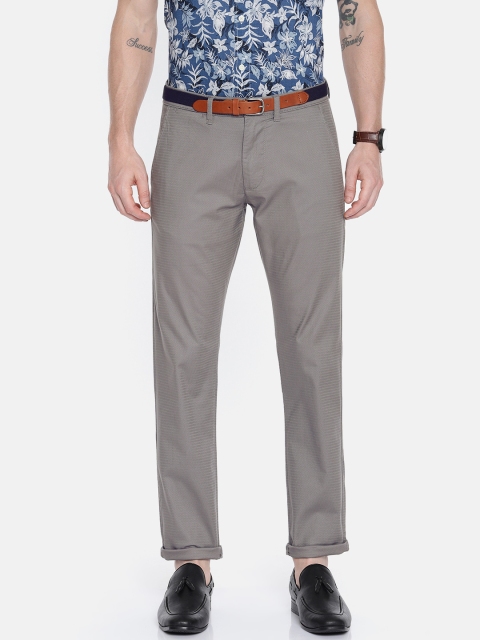 

SELECTED Men Grey Urban Slim Fit Self Design Smart Casual Regular Trousers