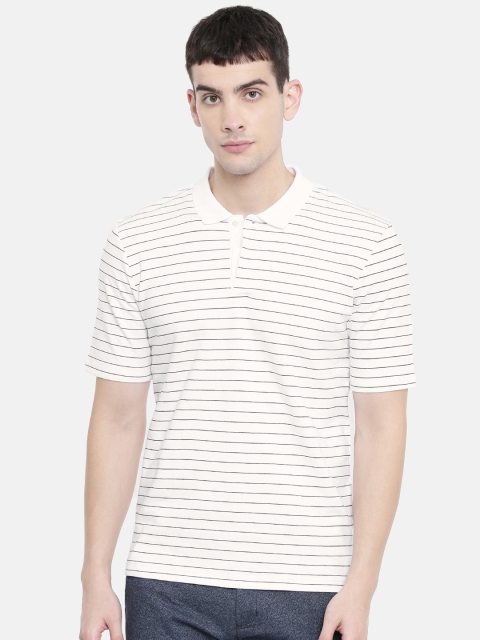

SELECTED Men White & Black Striped Polo Collar T-shirt