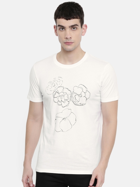 

SELECTED Men White Solid Round Neck T-shirt