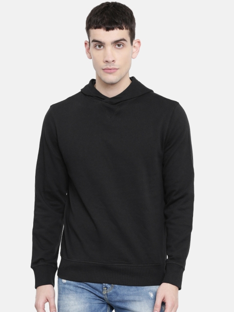 

SELECTED Men Black Solid Hooded Sweatshirt